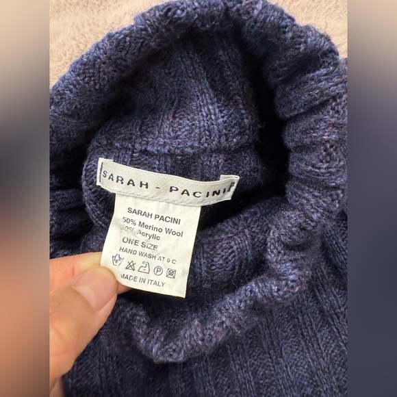 Sarah Pacini Ribbed Indigo Cropped Knit Sweater OS - Picture 10 of 11